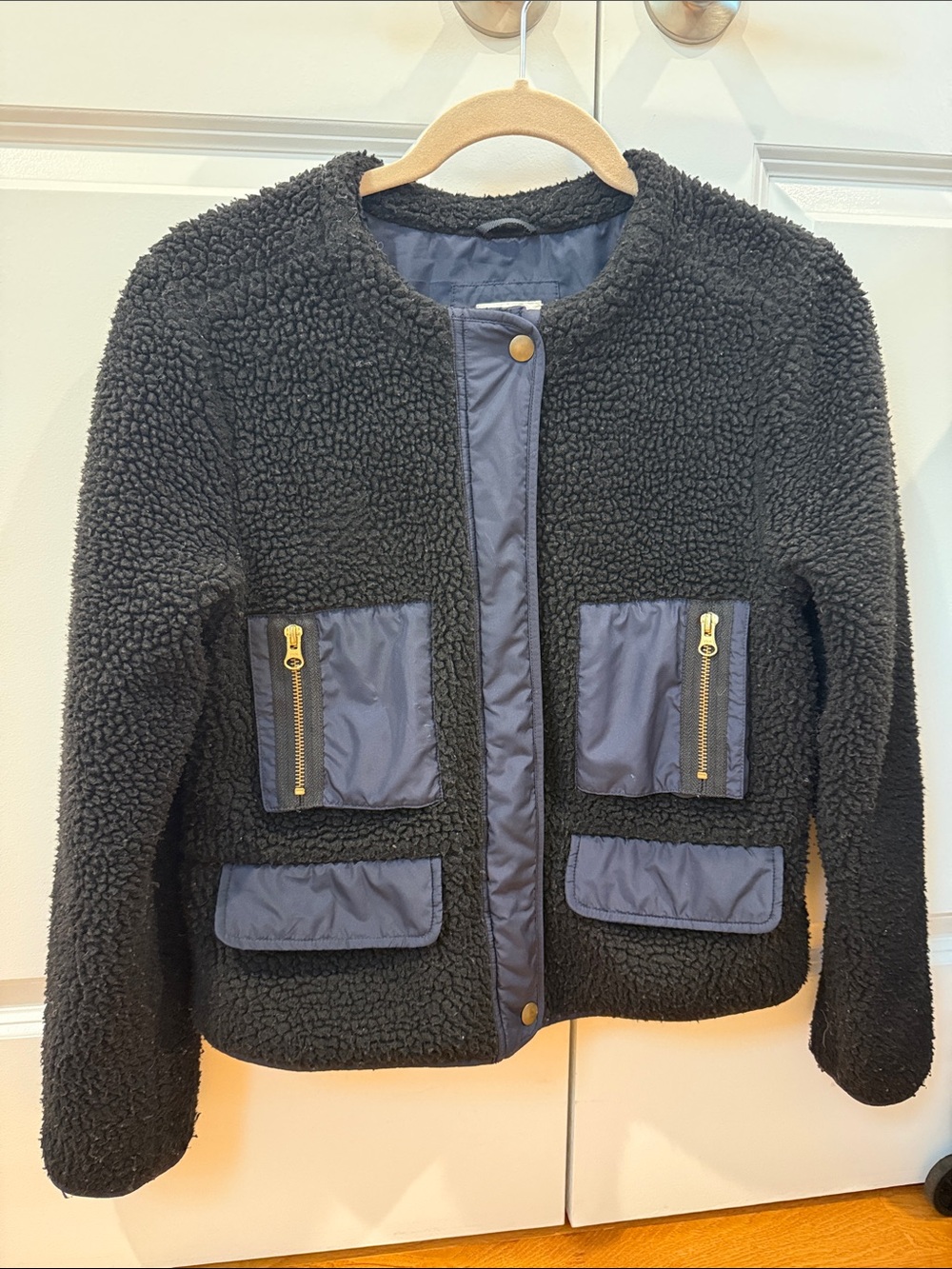 Crewcuts Black Teddy Jacket with Navy Pocket Panels